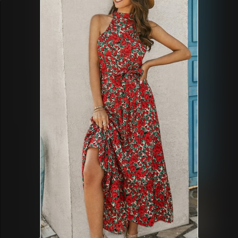 Shein Self Tie Ruffle Hem Halter Dress